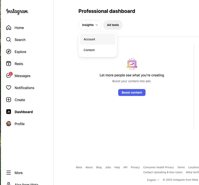 desktop screenshot of instagram insights.